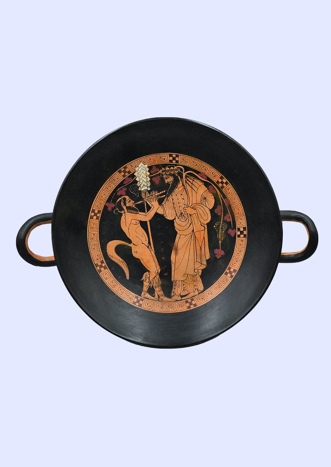 God Dionysus and Satyr Greek Red Figure kylix